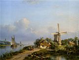 Lodewijk Johannes Kleijn Figures on a Canal near a Windmill painting